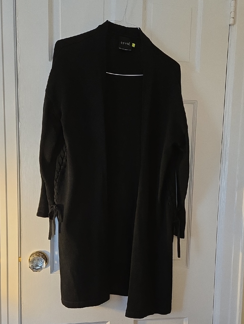 Lysse Black Open Cardigan with Side Lace-Up Detail